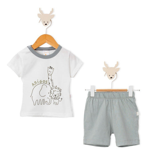 Naranjo Conjunto Bebe Remera Y Short En Algodon Estampa Jirafa 0