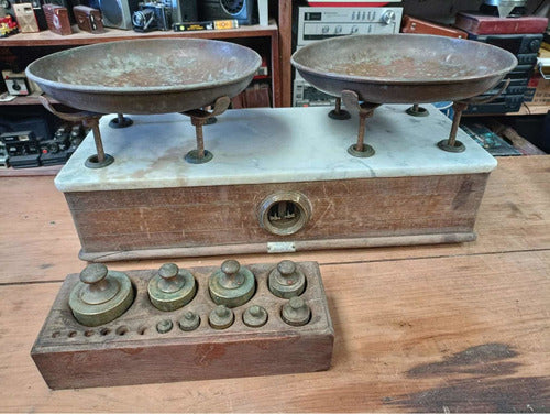 Antigua Balanza Dos Platos Cepo Bronce Viejo Vintage Deco 0