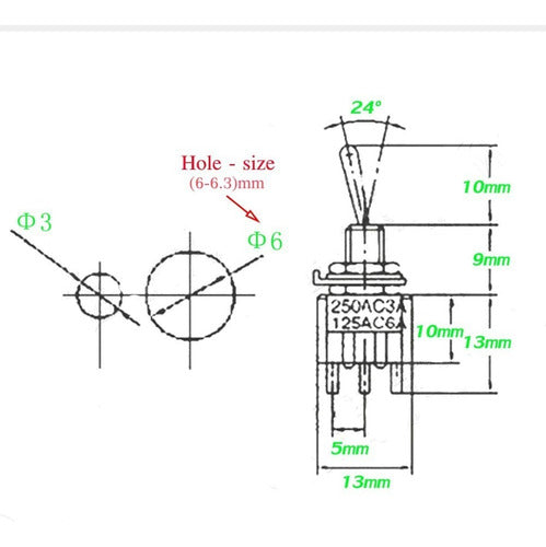 Componentes Merlo 10 Units Toggle Switch On-On 3A 250V 6A 125V 3