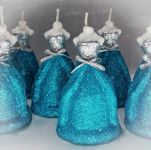 Set of 15 Handcrafted Glitter Finish Dress Candles for 15-Year-Old Ceremony 3