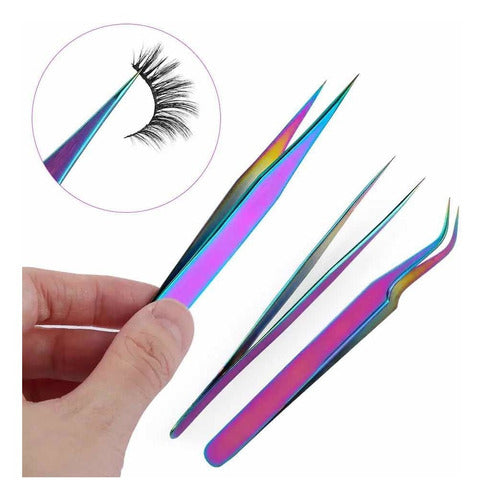 Navina Set of Iridescent Tweezers x2 for Eyelash Extensions 0