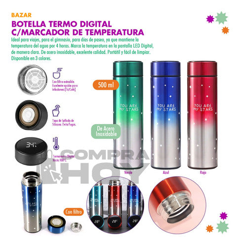 CompraHoy Digital Thermos Bottle, Stainless Steel, Temperature Indicator 500ml 12777 2