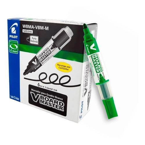 Pilot V Board Green Rechargeable Marker Box of 12 0