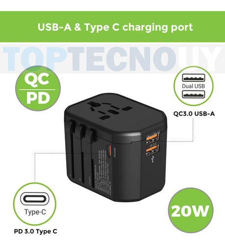 Toptecnouy Universal Power Adapter USB-C PD 20W Charger for Travel 3