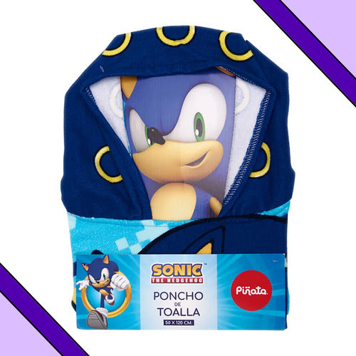 Poncho De Toalla Infantil Piñata Sonic Con Capucha 50x120cm 1