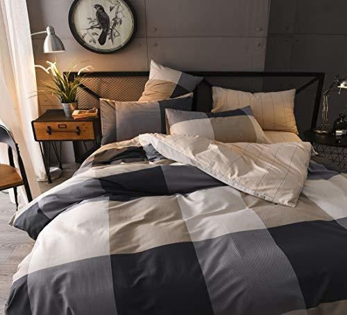 Jane Yre Grey Checkered Cotton Duvet Cover Set, King Size 1