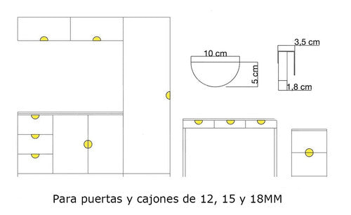 Tirador Medialuna Manija Chapa Cajón Puerta Dorado X10 3