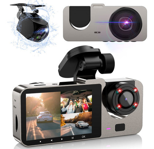 Metioqa 3-Channel Front and Rear Dashboard Camera 0