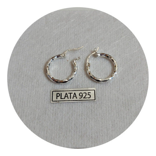 Joyas Letizia Silver 925 Faceted Hoop Earrings 1.2cm (Cod278) 1