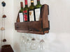 Rustic Wood Wall Wine Rack for 4 Bottles with Glass Holder for 4 Glasses 2