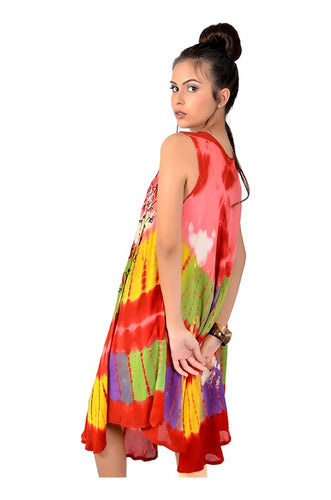 Hindu Batik Embroidered Wide Bias Cut Women's Sun Dress 1