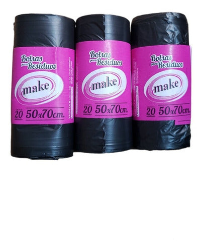 Make Reinforced Trash Bags 50x70 Roll Pack of 20 Black X 3 0