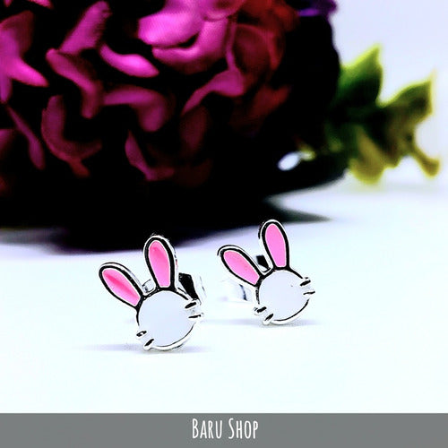 Barú White Steel Bunny Ears Earrings in Pink 2