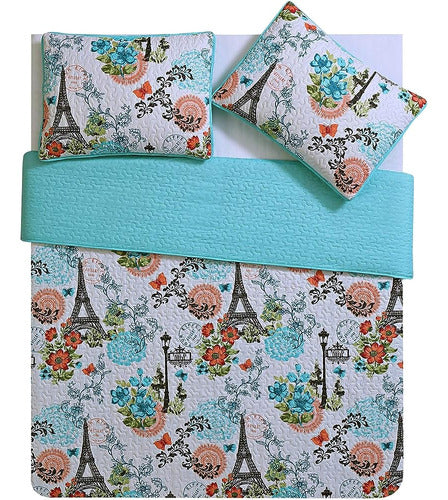 Vcny Home Reversible 3 Piece Complete Set / Eiffel Quilt Set 1