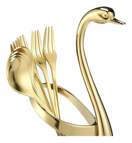 AnSaw Decorative Swan Base Holder with 10 Gold Leaf Coffee Spoons 3