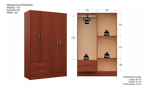 Economical 4-Door 2-Drawer Wardrobe 113 cm Wide 3