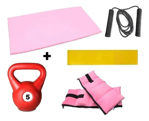 Gym/Fitness Combo Set: 2 Mats, Weighted Ankle Straps, 5kg Kettlebell, Jump Rope & Resistance Band 0