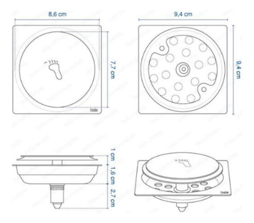 Rimontti Rejilla Desagüe Baño Inteligente 10x10 Acero Inox C/marco 3