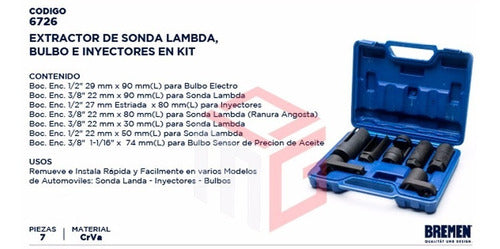 Kit Extractor Lambda Probe Bulb Injectors Bremen 7pc Cod. 6726 Dgm 3