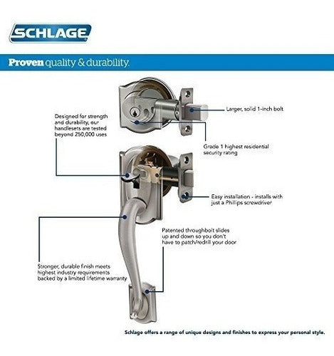 Schlage Cerradura Puerta Exterior Manijon Y Tambor Bronce Pulido 6lh 3