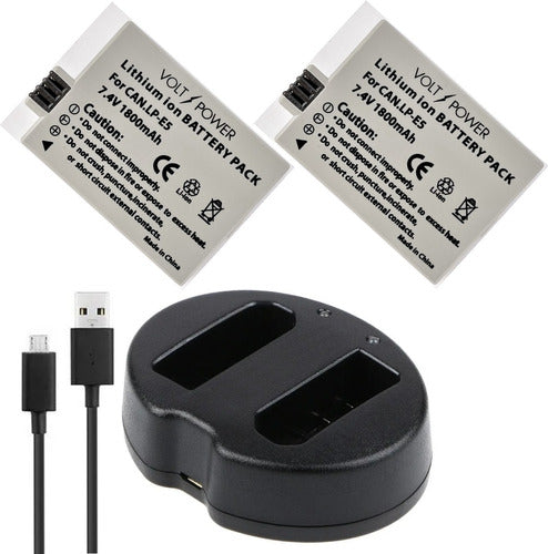 Dual Charger with 2 LP-E5 1800mAh Batteries for Canon T1i 500D 450D XSi 1