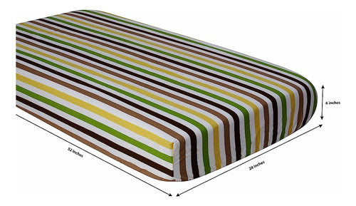 Bacati Cuna Sábanas Ajustables, Mod Stripes Verde/amarillo/c 2