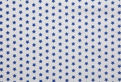 Blue Stars on White Background Printed Faux Leather Fabric 1 x 1.40m 1