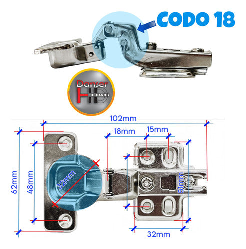 Bisagra Cazoleta Resorte 35mm Codo 18 De Embutir Mueble X25 1