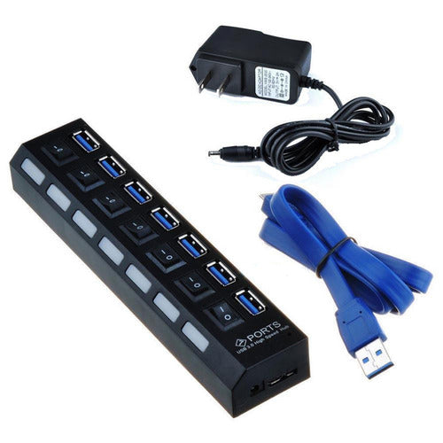 Negro 7 Puertos USB 3.0 Hub/Switches + Adaptador De CA Cable 0