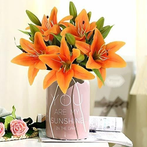 RERXN Realistic Orange Latex Artificial Lilium Flowers X5 4