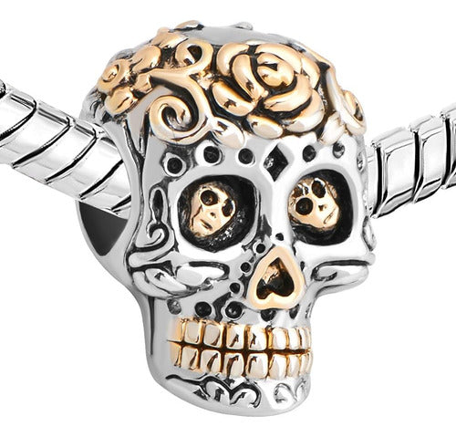 Fit Pandora Charms Silver Plated Dia De Los Muertos Skull Ch 1