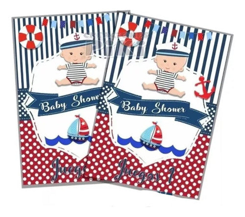 Kit Juegos Baby Shower Marinerito + Loteria + 0