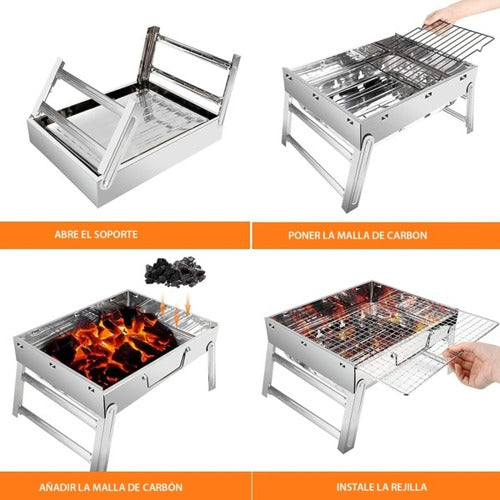 Parrilla Portatil A Carbon Aceroinox Plegable Asado Camping 2