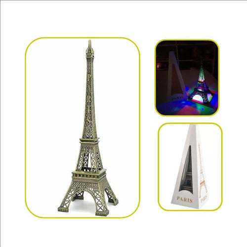 3 Torres Eiffel Metalica Luminosa 32 Cm  Centro De Mesa Led 0