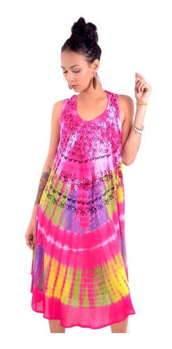 Hindu Batik Embroidered Wide Bias Cut Women's Sun Dress 11