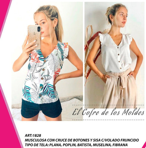 El Cofre de los Moldes - Digital Pattern for Tank Top with Button Details, Sizes 3XL to 7XL 0