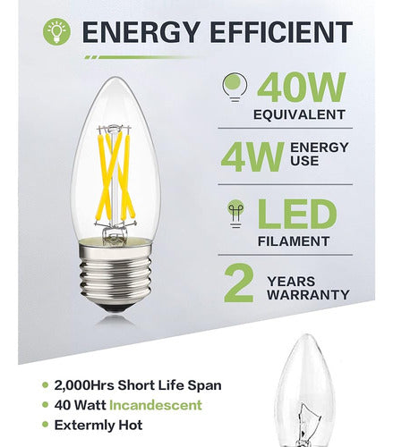 Lumilect LED Chandelier Bulb E26 Dimmable Equivalent to 40W, Bo 4