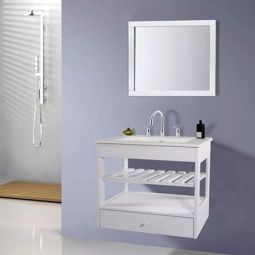Maral 60cm White Hanging Bathroom Vanity with Marble Finish 0