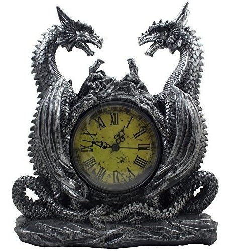 Mitico Dragon Duo Reloj De Mesa En Metalico Aspecto Y Car 0