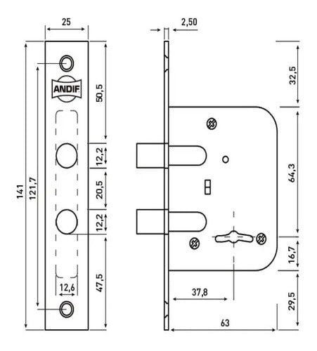 Andif Cerrojo 504 Pasador Con 2 Pernos Redondos De 12 Mm 1