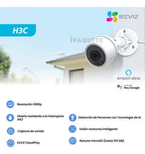 Kit Camara De Seguridad Ezviz C3tn Wifi Ip Exterior +32gb 1