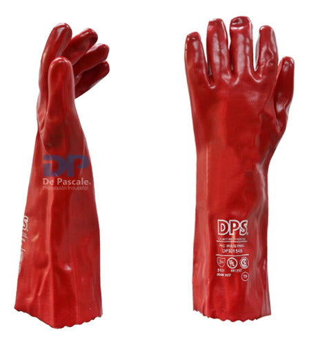 DPS Guante PVC Rojo Trabajo Industria Acido Quimicos 40 Cm 0