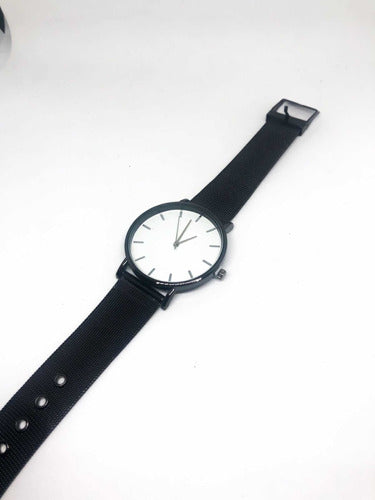 Black Metal Minimalist Watch with White Face 3