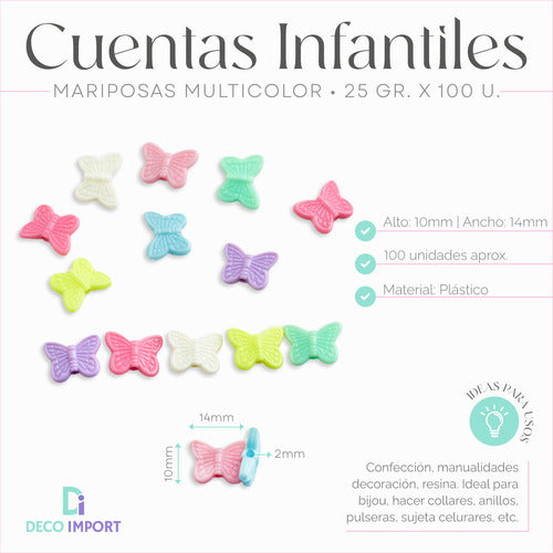 100 Multicolor Butterfly Children's Beads x 25g Bijou 1