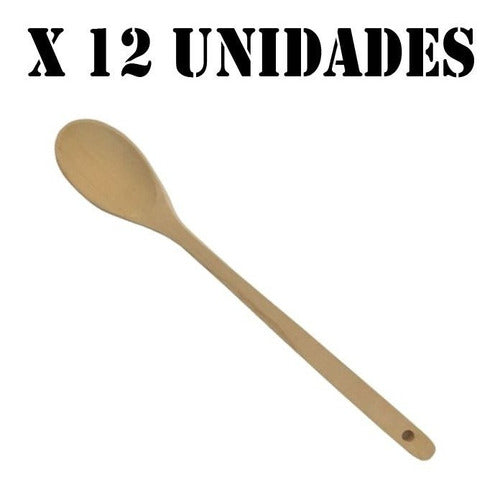 Bazar Casa Greco Cuchara X12 Remo De Madera 25 Cm Para Cocina Olla Sarten 0