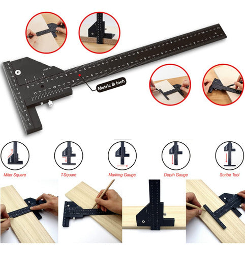 Geynutaly Aluminum Rule for Measuring Depth and Width with Scale 2