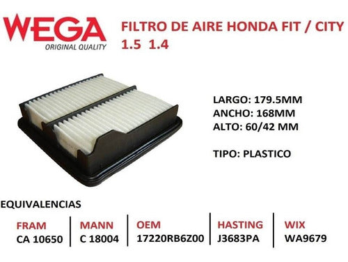 Kit De 3 Filtros Wega Para Honda Fit O Honda City  Maranello 1