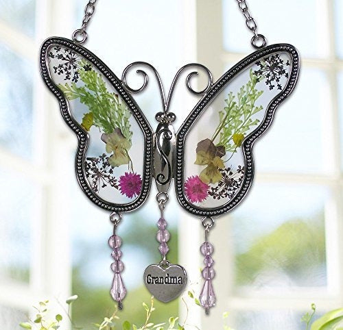 Banberry Designs Grandma Butterfly Suncatcher with Pressed Flowers 0