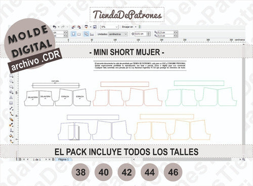 TIENDA DE PATRONES Molde Patron Coreldraw Mini Short Mujer Del 38 Al 46 2