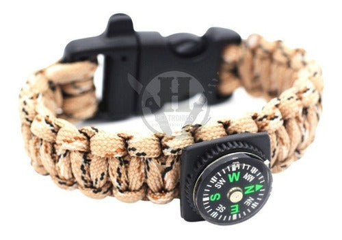 Pulsera De Cordon Tactico Desert Brujua Pedernal Silbato Edc 0